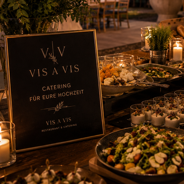 Hochzeitscatering Hochzeitsbuffet von VIS A VIS mit Salaten und kleinen Speisen in Gläsern