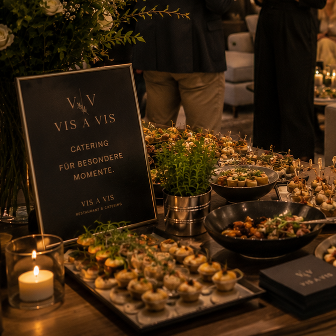 Private Feiern Buffet für private Feiern mit Fingerfood, Salaten und Kerzendekoration